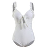 White fungus lace bow one-piece swimsuit yv42033