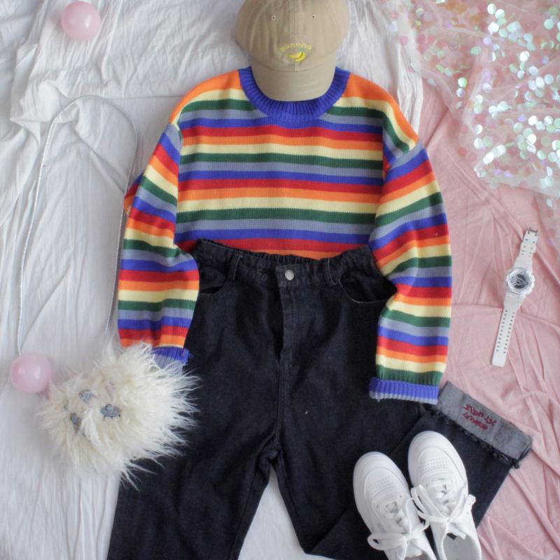 Rainbow Stripe Knit Sweater YV40850