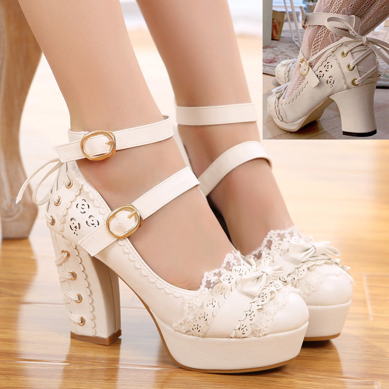 Lolita lace bow high heels yv42556