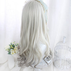 Lolita milky gray gradient long curly wig YV43580