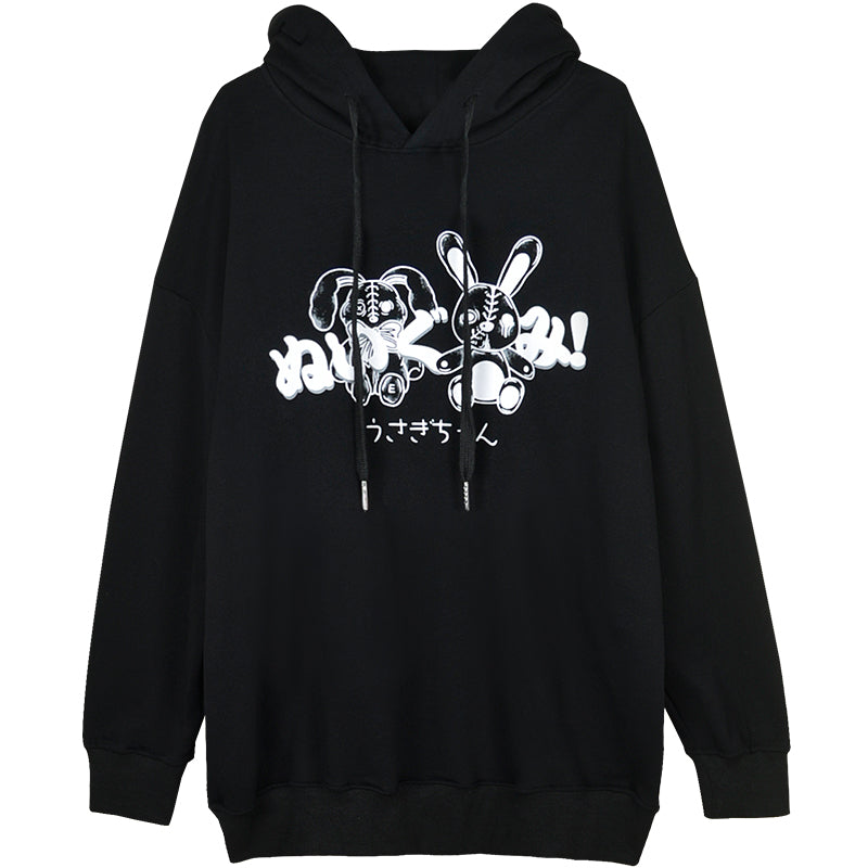 Cartoon black rabbit hooded sweater YV43491