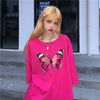 Butterfly print rose red T-shirt YV42972