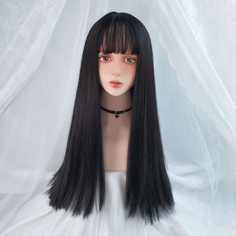 Natural black long straight wig YV43557