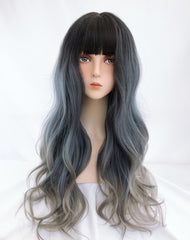 Harajuku blue-gray gradient long curly wig YV43581