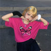 Butterfly print rose red T-shirt YV42972
