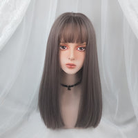 Lolita Grey Pink Long Straight Wig YV43551