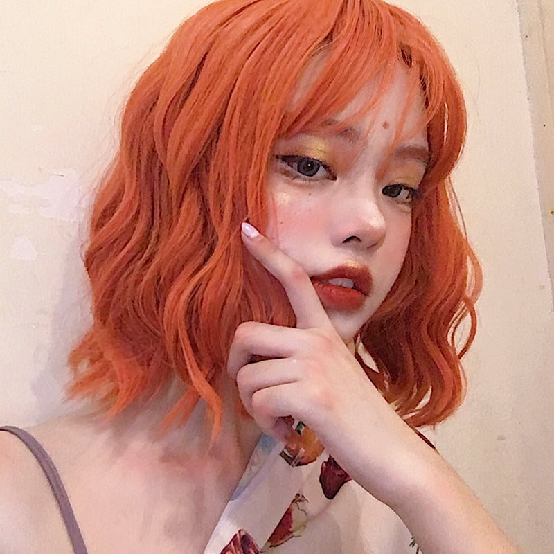 Orange short curly wig YV43746