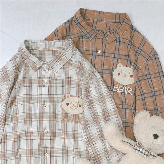Cute bear embroidered shirt yv42844