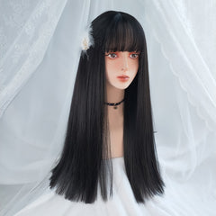 Natural black long straight wig YV43557