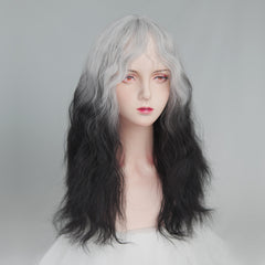 Black and white gradient long curly wig yv31237