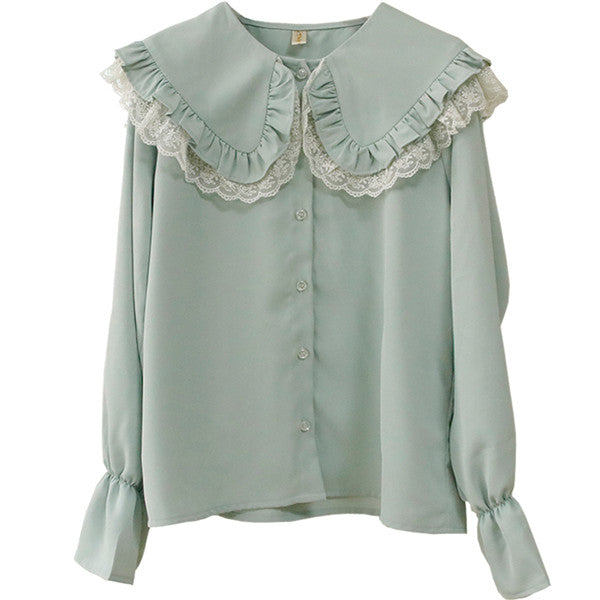 Lace chiffon long sleeve shirt YV42946