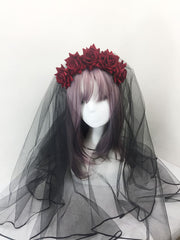 Halloween COS Dark Lolita Rose Flower Black Gauze Headband YV42393