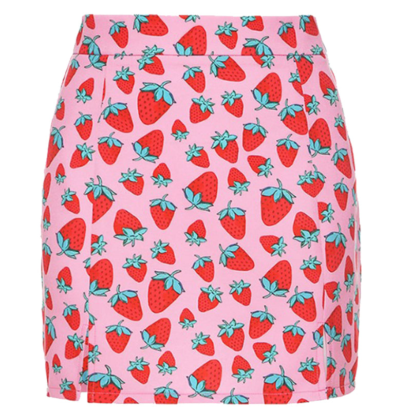 Pink strawberry print skirt YV43979