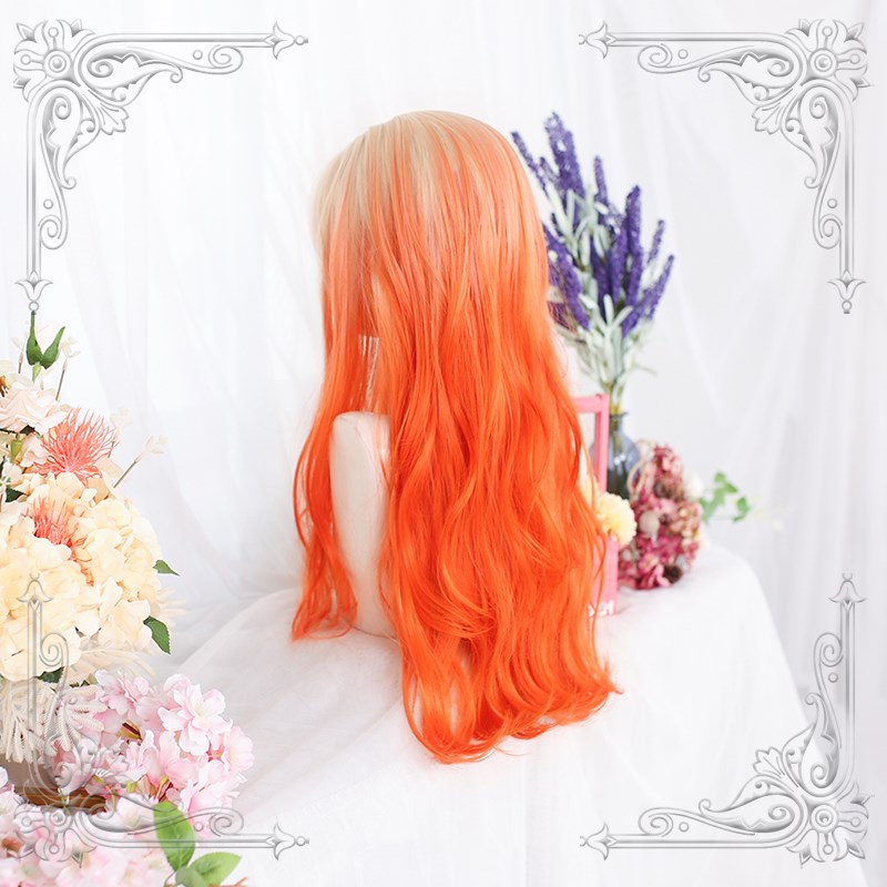 Lolita orange gradient long curly wig YV43799