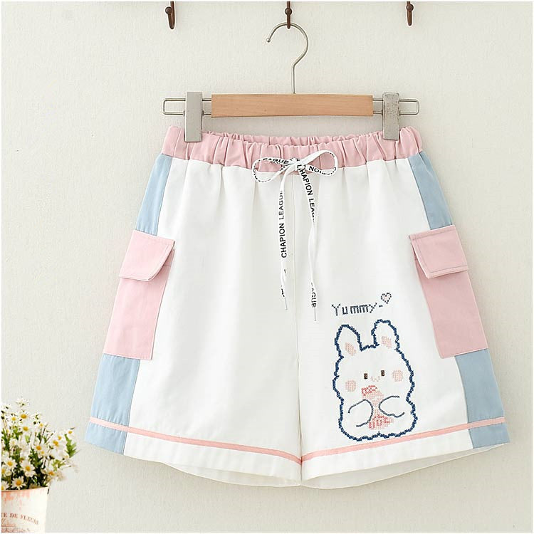 Kawaii rabbit embroidered shortsYV43881