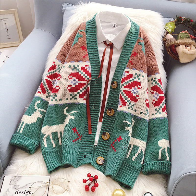 Christmas fawn knitted jacket yv46022