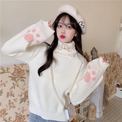 Cute cat turtleneck sweater yv30403