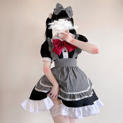 lolita plaid maid outfit dress yv30464