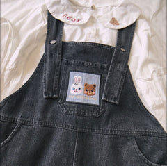 Cute rabbit and bear embroidery strap jeans YV43519