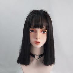 Cute clavicle short hair black wig YV43347
