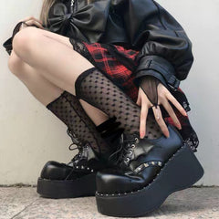 Dark punk rivet platform shoes yv30602