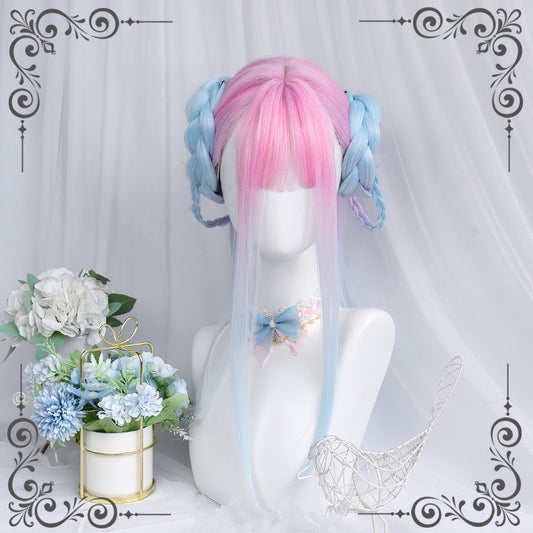 Macaron pink blue gradient wig yv30276
