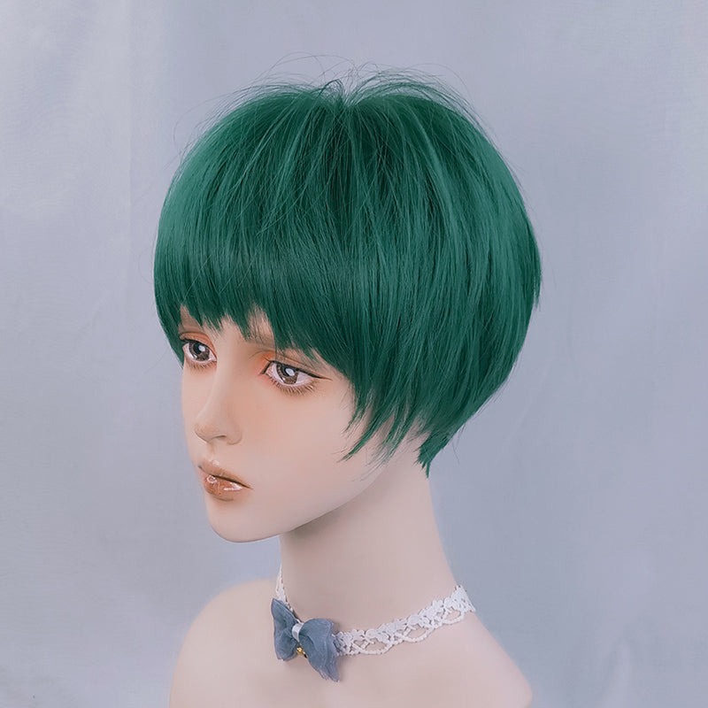 Handsome green short wig yv42913