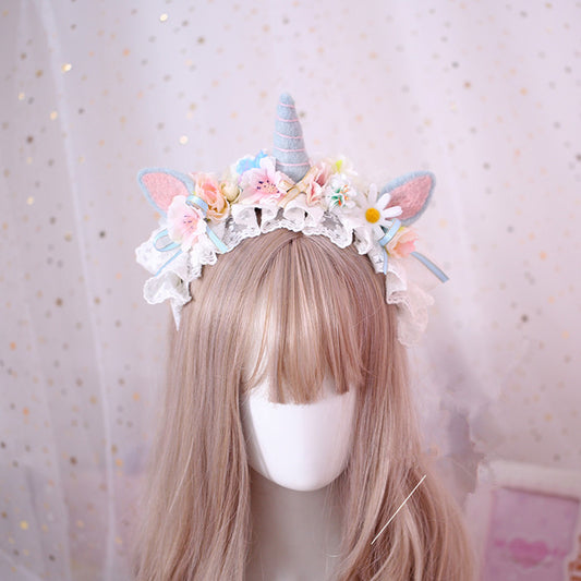Lace flower unicorn headband yv42628