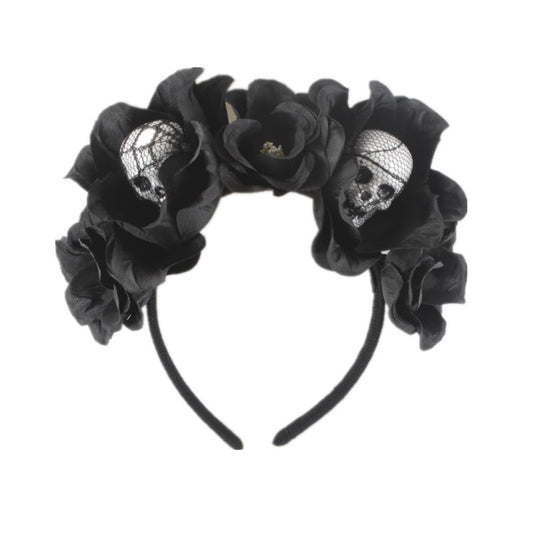 Halloween Skull Lace Flower Headband yv30386