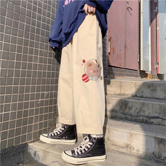 Cute bear embroidery casual pants YV43679