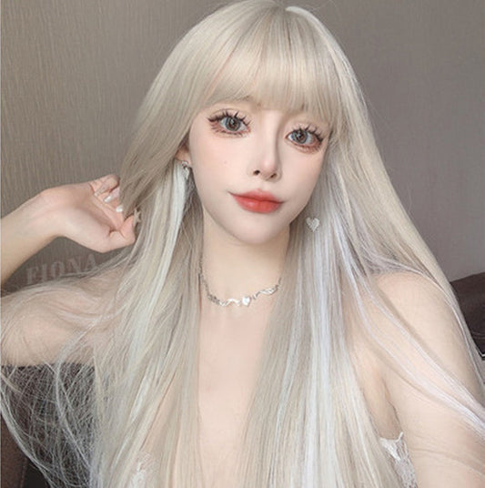 lolita white gold long straight wig yv30962