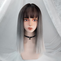 Black gradient gray straight wig yv31111
