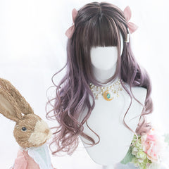 Harajuku purple gradient pink long curly wig YV43578