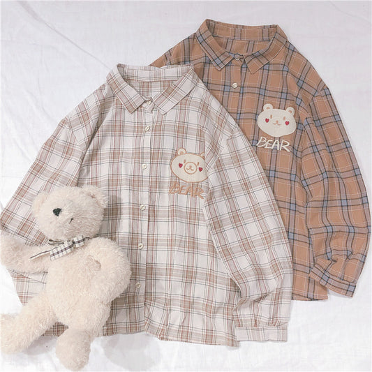 Cute bear embroidered shirt yv42844