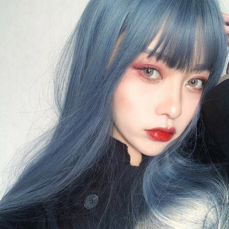 Blue gray long straight wig YV43749