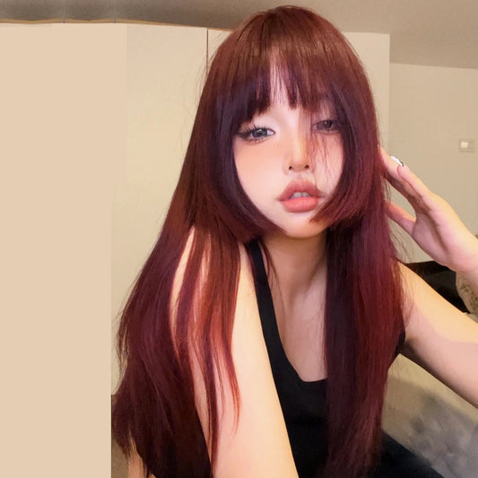 Lolita red long straight wig yv30855