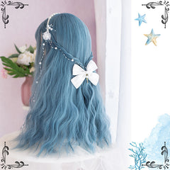 lolita haze blue long curly wig  yv30719