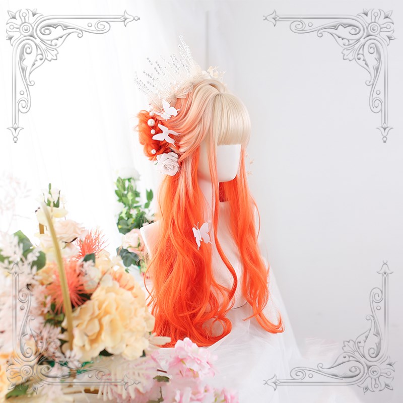 Lolita orange gradient long curly wig YV43799