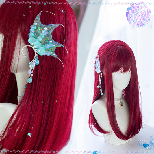 Mermaid red long straight wig yv30569