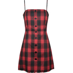 Red and black plaid strap dress yv42334