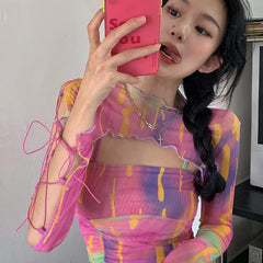 Rainbow sling mesh top suit YV43821