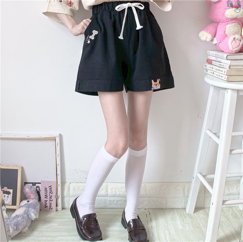 Cute Shiba Inu embroidery shorts YV44513