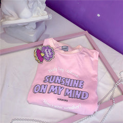 Purple pink blue letter print T-shirt YV42933