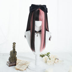 Harajuku black mixed pink long wig YV43646