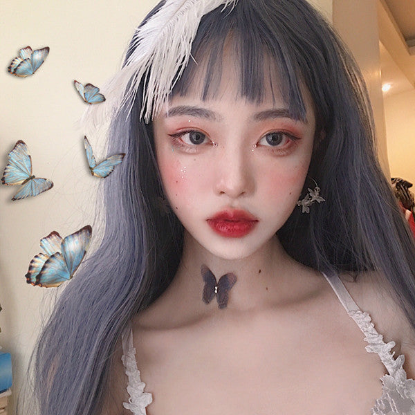 Lolita blue gray long straight wig yv42087