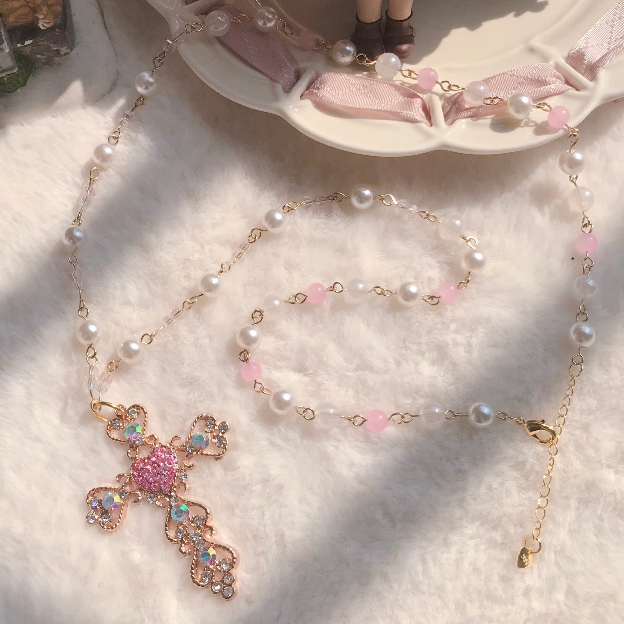 lolita diamond pearl cross necklace yv30865