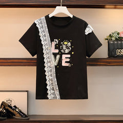 Cute lace T-shirt shorts set YV43908