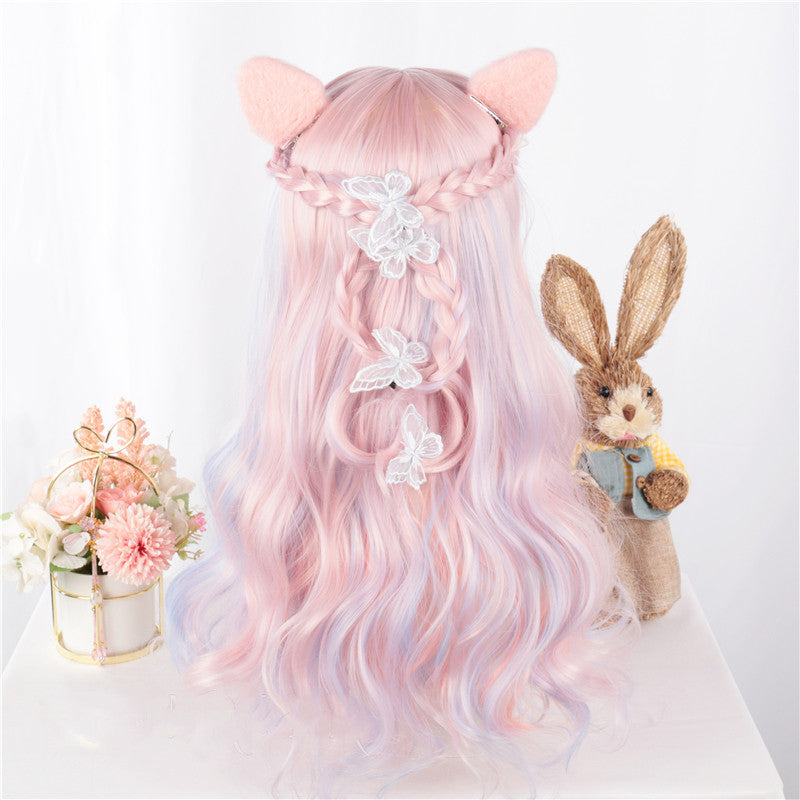 Lolita pink mixed blue long curly wig YV43570