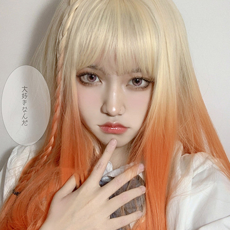 Gradient orange long wig YV43666