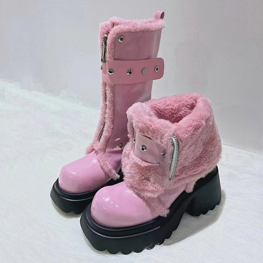 Lapel thick-soled snow boots yv31395